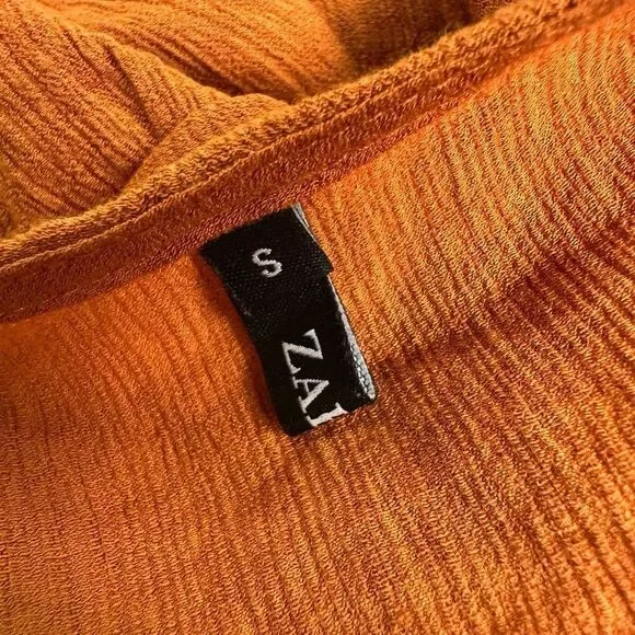 NWOT Zaful Women’s Orange Tie-Front Flutter Sleeve Crop Top - Size Small - Picture 4 of 6